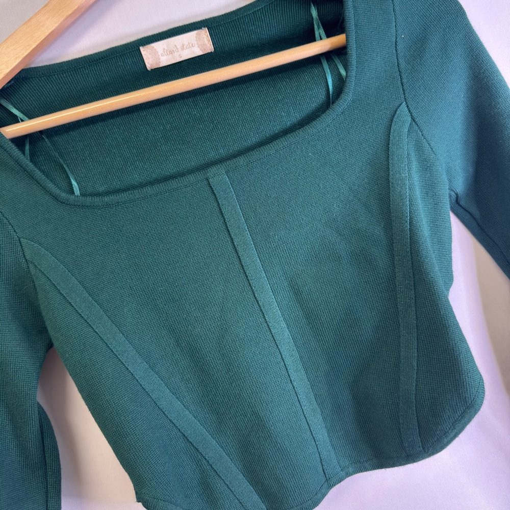 Altar'd State Forest Green Cropped Square Neck Knit Top - Picture 1 of 7